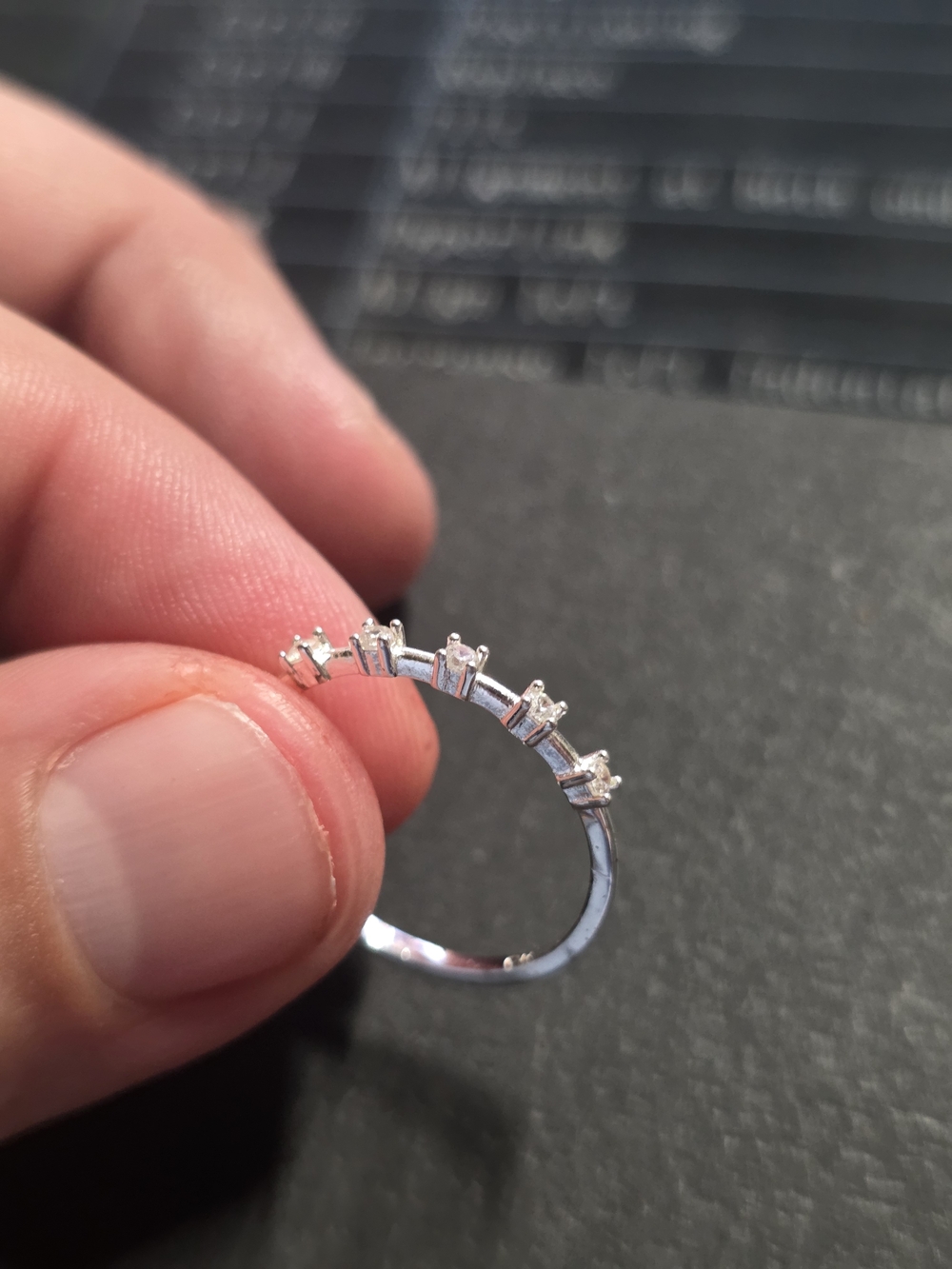 Ring Silver Tone Crown Band with Clear Stones